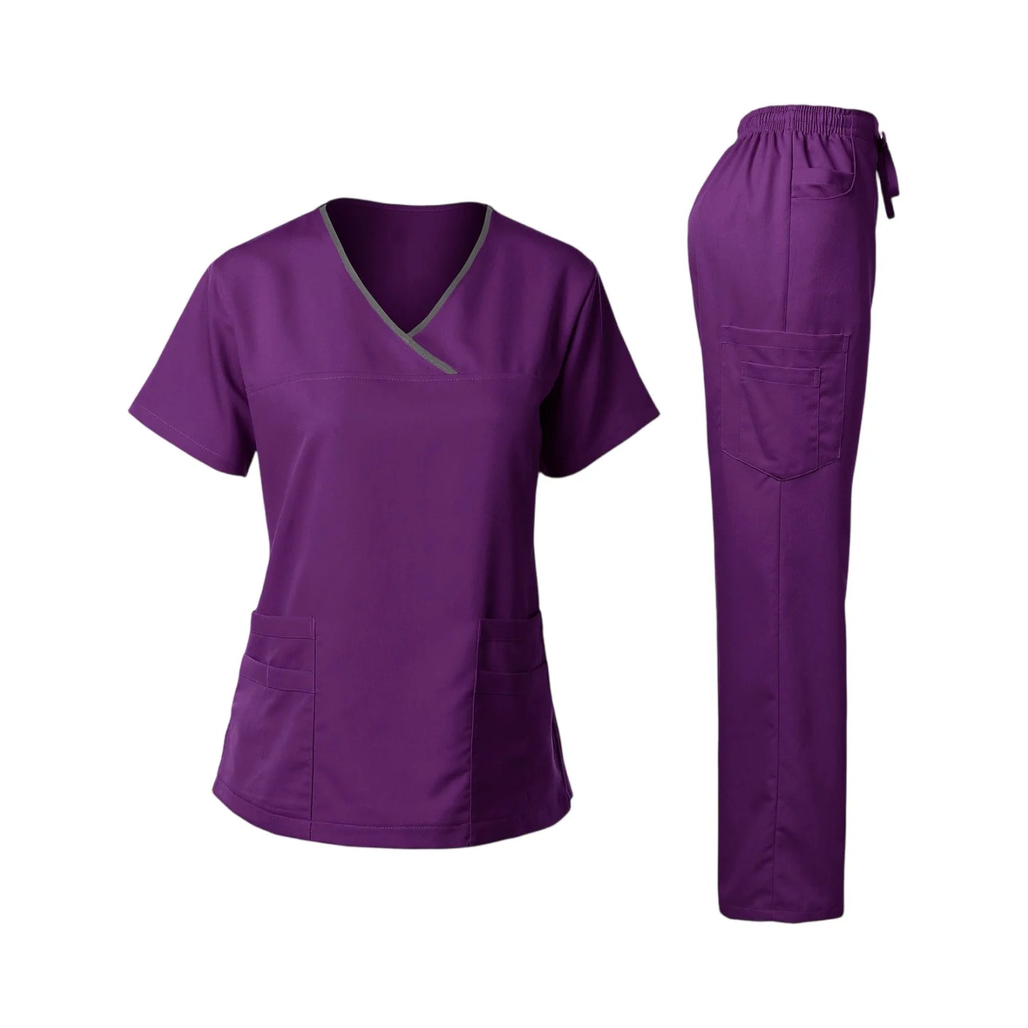 Women's Nurse Scrub Set V-Neck Short Sleeve Multi-Pocket Medical Scrubs