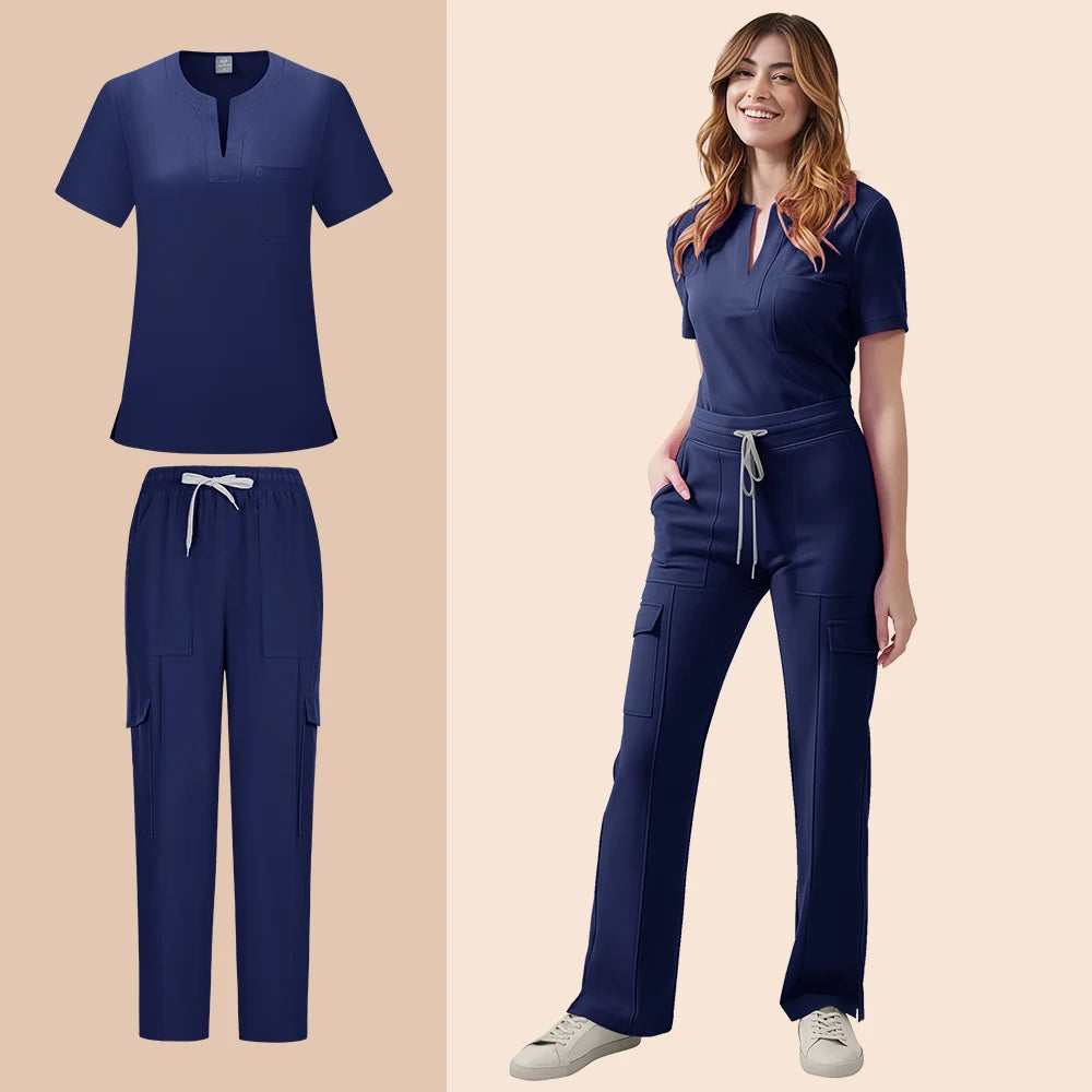 Nurse Scrub Set Women Two Piece Medical Uniform Top Pants