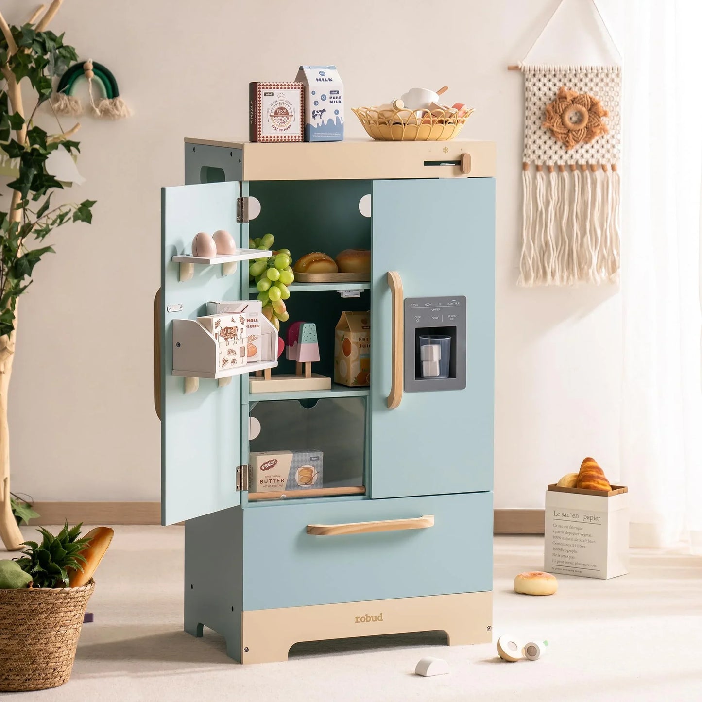 Robotime Robud Wooden Play Kitchen Fridge With Ice Dispenser