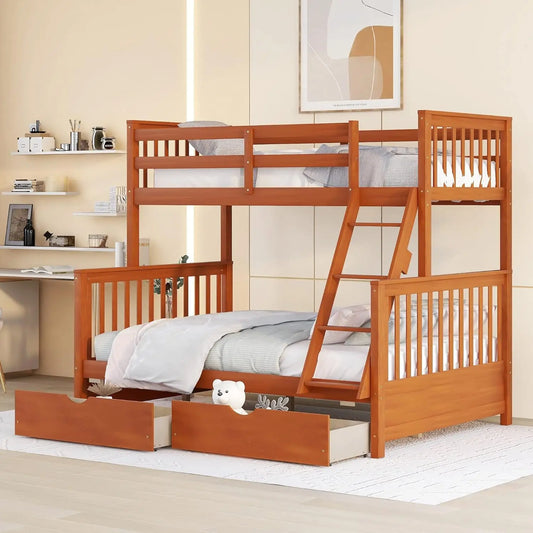 XIAOLANG Twin Over Full Bunk Bed With Drawers And Ladder