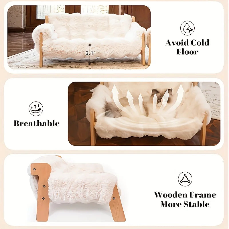 Raised Solid Wood Pet Couch Bed Cats And Small Dogs
