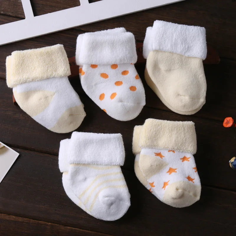 Kiddiezoom 5 Pairs Unisex Non Skid Baby Socks 0 To 12 Months Cotton