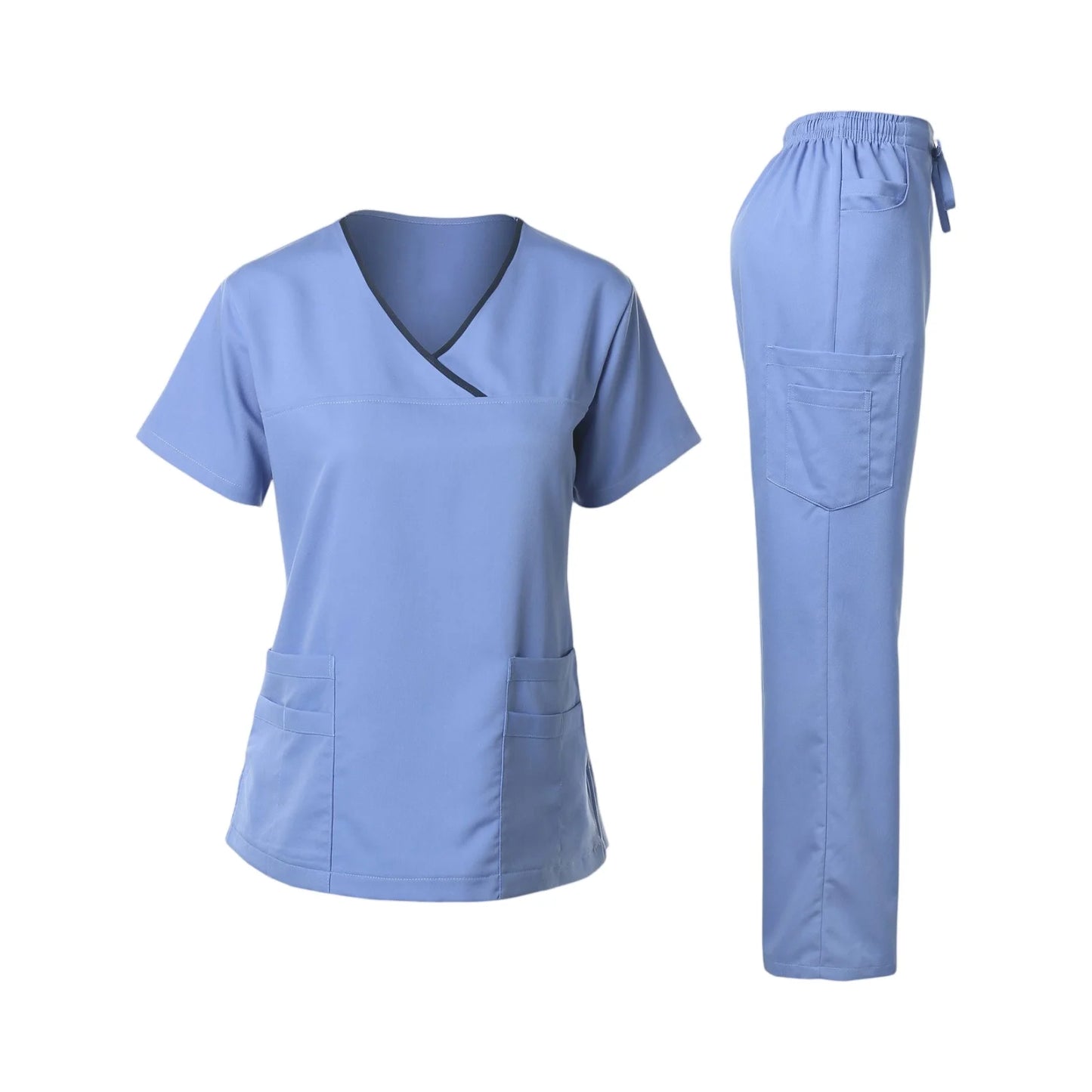 Women's Nurse Scrub Set V Neck Short Sleeve With Pockets