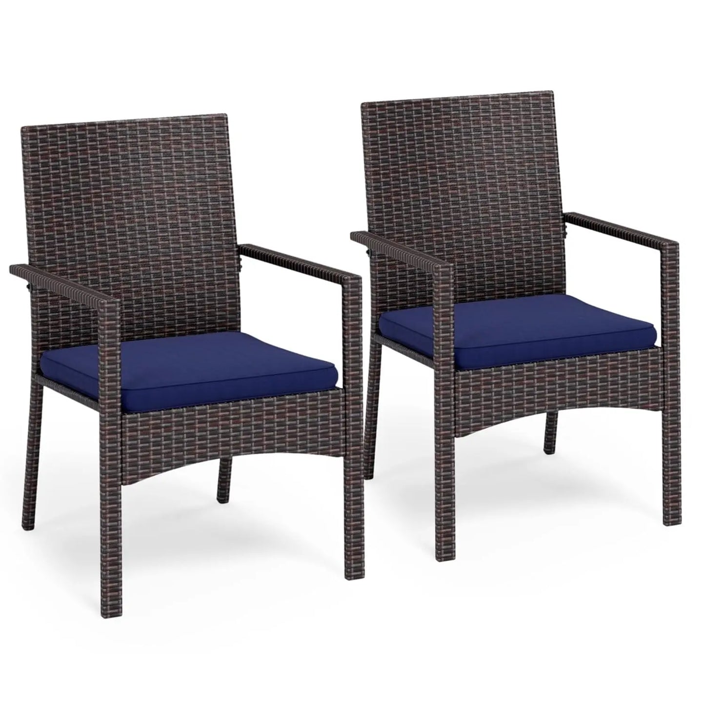 Brown Wicker Patio Dining Chairs Set of 2, 2 Pieces Rattan Outdoor Dining Furniture Chairs for Deck Backyard, Customized