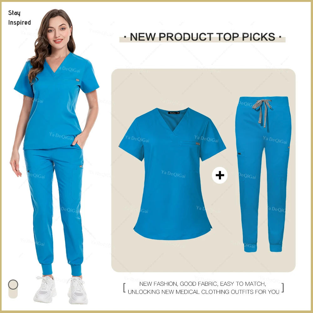 Nurse Scrub Set Women Men Jogger Pants Medical Uniforms