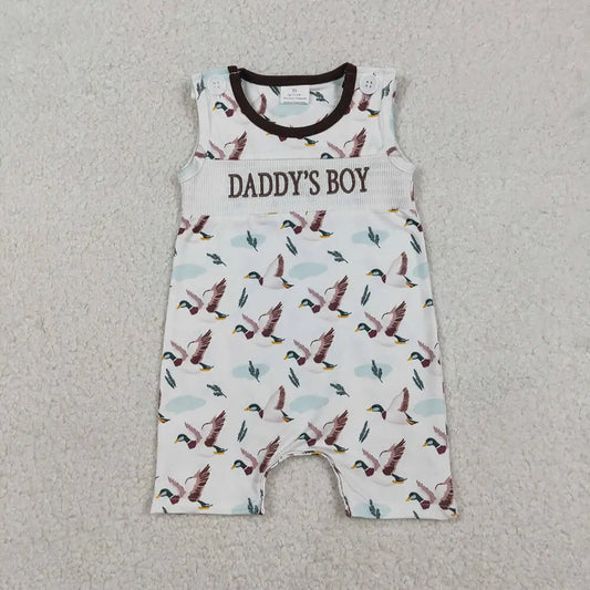 Smocked Daddy's Boy Baby Rompers Ducks Hunting Sleeveless