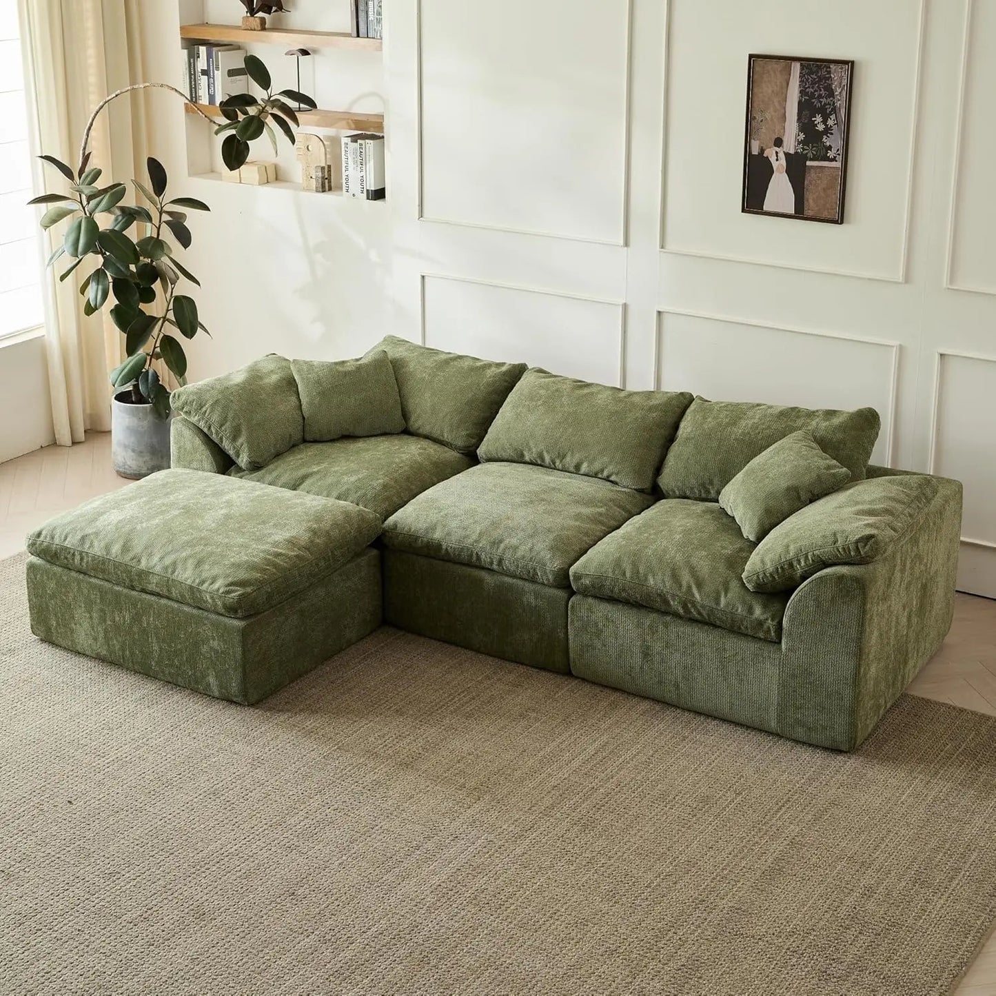 110in Modular Sectional Sofa L-Shape Convertible Sofa Bed with Ottoman 3 Seater Living Room Furniture Custom
