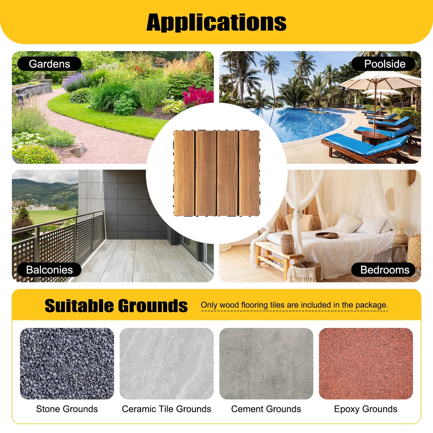 Weatherproof Interlocking Deck Tiles Carbonized Wood For Outdoor Patio