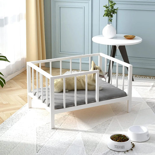 Elevated Dog Bed With Rails Metal Frame And Washable Mat
