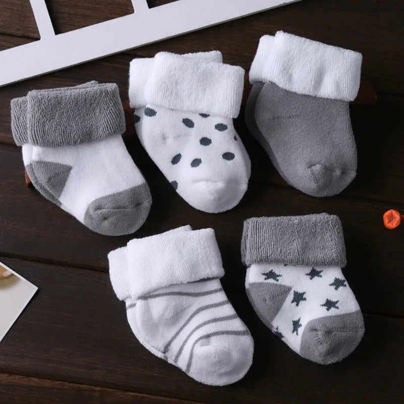 Kiddiezoom 5 Pairs Unisex Non Skid Baby Socks 0 To 12 Months Cotton